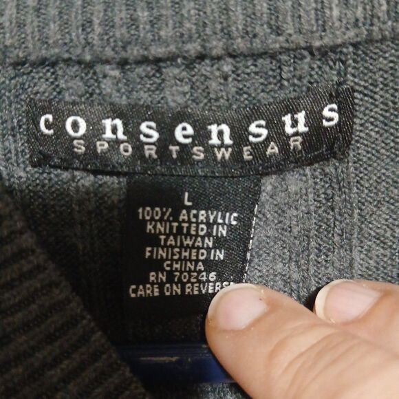 consensus sportswear Thin Sweater Mens Size L Grey Sports Grandpacore - Picture 5 of 7